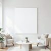 Lienzo personalizable en blanco colgado en salón