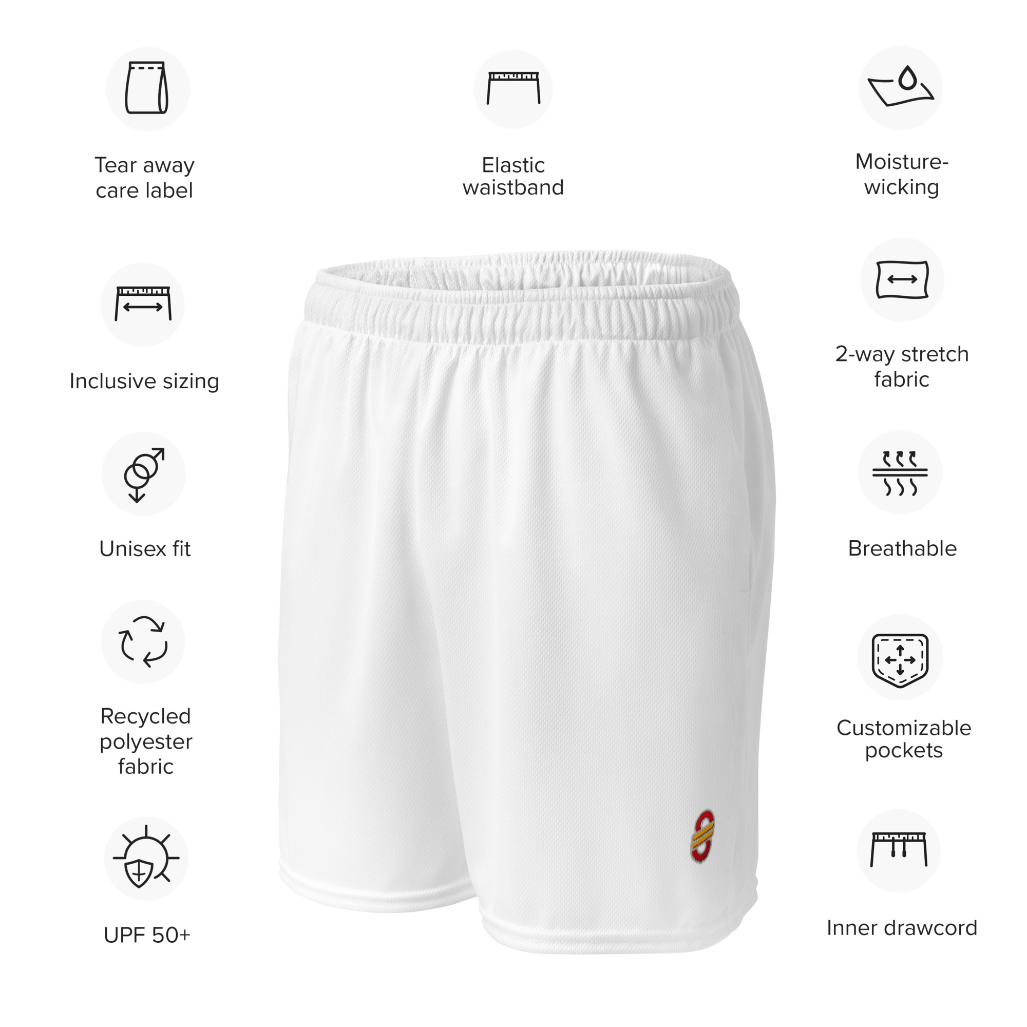 Shorts de malla unisex transpirables de corte recto con cinturilla elástica (4)